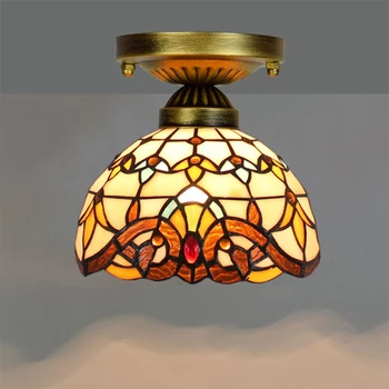 Tiffany Vitralii Lumini Plafon Lumina Vintage pentru Culoar, Coridor, Balcon Mic, Lămpi de Tavan Galben Baroc Lampa Nordice