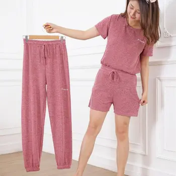 De mari Dimensiuni de 150 kg Femei Seturi de Pijamale de Bumbac Maneca Scurta Top si Pantaloni Femei, Pijamale de Casă pentru Femei Costum de sex Feminin Homewear X230