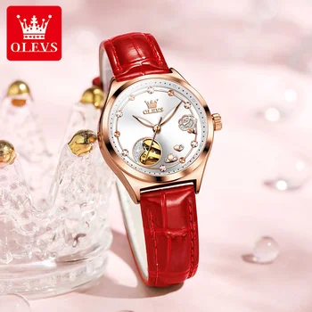 OLEVS Elegante Femei Ceasuri de Lux, Marca Diamant din Piele Mecanice Încheietura mîinii Ceas pentru Femei de Moda Doamnelor ceasuri Relogio Feminino