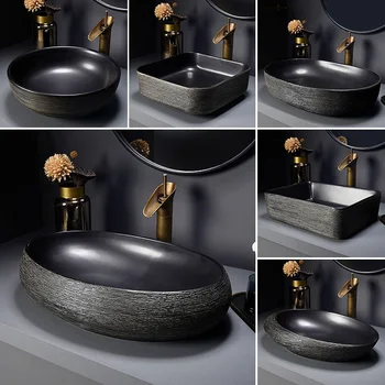 China Artistic lucrate Manual din Ceramică Chiuvete de Baie Contra top negru din ceramică lavoar chiuveta baie