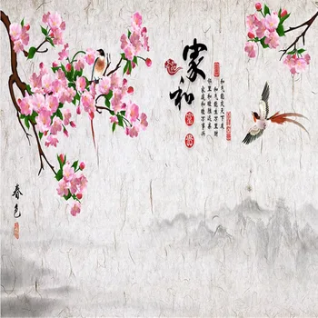 Acuarela chineză Floral imagine de Fundal pentru Camera de zi Dormitor Armonia Familiei Temă 3D tapete Murale Decor Acasă Papel De Parede 4