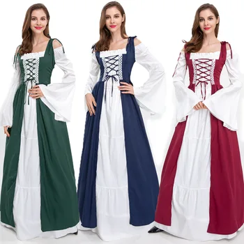 Halloween Femei Medievale Europene Retro Curtea Princress Cosplay Costum Rochie Lunga Eleganta Vrăjitoare Pătrat Guler Mascarada Purta