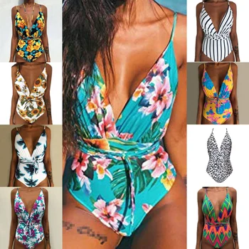 Bikini 2019 Noi Femeile Sexy Print Brazilian-O Singură Bucată De Costume De Baie Floral Retro Curea Talie Mare Body Cu Spatele Gol Cut Mare De Costume De Baie