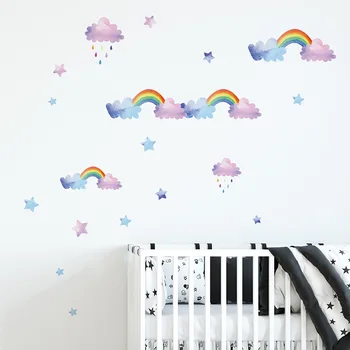 Desene animate nor curcubeu autocolante de perete pentru copii pentru copii camere dormitor dulap decorațiuni murale pepinieră layout autocolante tapet