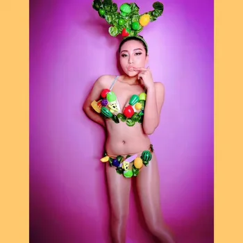 Legume Verzi Jocul De Rol Costume Pentru Femei De Moda Bikini Seturi Sutien, Pantaloni Scurți Club De Noapte Tinuta De Petrecere Show De Performanță Etapă De Uzura 5
