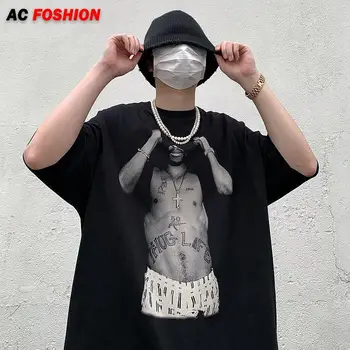 Hip Hop Streetwear Topuri rapper 2pac Tupac Print T Camasa Barbati Moda Supradimensionate tricouri Barbati cu Maneci Scurte Tee de Îmbrăcăminte de sex Masculin