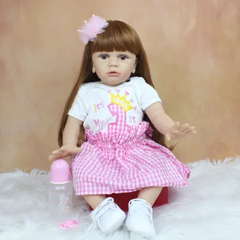 60 CM de Silicon Renăscut Dulce Păpușă Jucărie Ca Real 24 Inch Vinil Păr Lung Printesa Copilul Casă de Joacă Bebe Dress Up Boneca