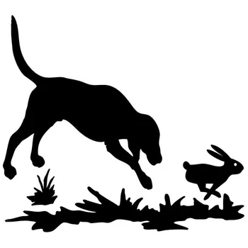 Masina Autocolant Amuzant Desene animate de Hârtie Iepure și Câine Autocolant de Vânătoare din PVC de protecție Solară Autocolant Accesorii, Negru/argintiu, 15cm * 13cm