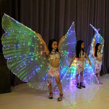 Fete Belly Dance pline de culoare Lumina LED ISIS Aripi Costum de dans din buric, costume de spectacol de lumini de Dans Recuzită Bellydance Performanță Danc
