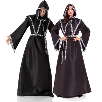 Adult Halloween Cosplay Vrajitor Vrajitoare Costum Grim Reaper Bărbați și Femei Cupluri Robe Negre Costume