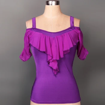 Dans Dress Shirt Femei Exercitarea de Sus pentru latină Dans cu Unduiri Curea de Umăr 8 Culori CAD225 2