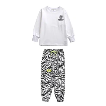 Copil Cool Hip Hop Îmbrăcăminte Tricou Crop Top cu Maneci Lungi Streetwear Zebra Print Pantaloni Jogger pentru Fată Băiat de Dans Costum de Haine 5