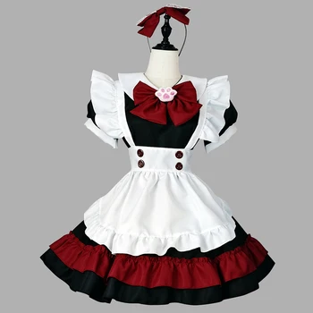 4XL 5XL Adult Costum de Servitoare Fata de Lolita Cosplay Costum de Costume de Halloween pentru Femei Fancy Rochie Sort cu articole pentru acoperirea capului Negru Rosu Roz