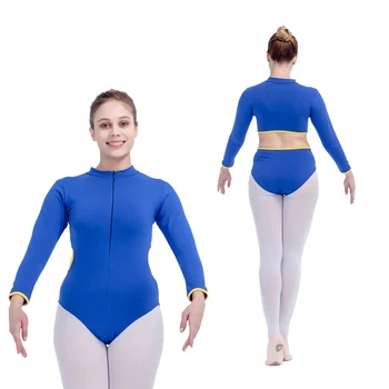De Vânzare Cu Amănuntul En-Gros De Două Ton Bumbac Maneca Lunga Balet Dans Tricou Costum Fete Doamnelor Gimnastica Body