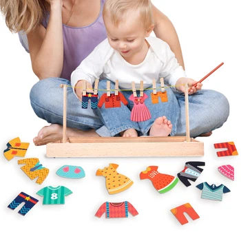 Familia Dree Up Puzzle De Învățământ Devreme Puzzle Toddler 2 In 1 Din Lemn Animale Dress Up Jocuri De Potrivire Puzzle Jucarii