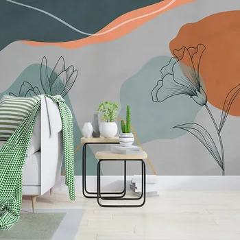 Personalizate 3D Minimalist Modern Abstract Pictat Linii de Flori Geometrice Fundal pictura Murala de Perete Tapet Pentru Dormitor Decor Acasă