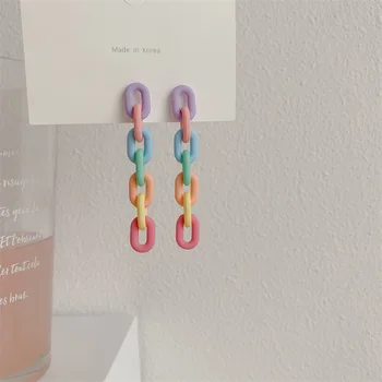 Noi INS Moda Curcubeu Colorate Rășină Acrilică Link-ul Lanț Gros Cercei Stud Pentru Femei Fete Petrecere Fermecător Drăguț Cadouri Bijuterii