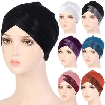 Musulman Capace Undercap Hijab Capac Chimioterapie Pălării Doamnelor Pălărie Acopere Capul Instant Turban Văl Frunte Cruce Strălucitoare, Articole Pentru Acoperirea Capului 2022