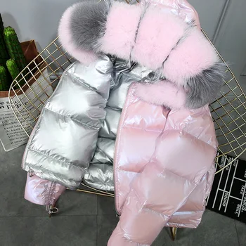 De iarnă 2022 Nou stil de puf cu guler jos jacheta Femei față-verso argint luminoase 90% alb rață jos roz pierde o haină scurtă