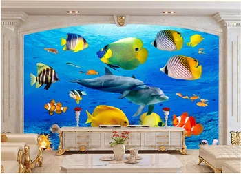Personalizat murale 3d tapet Marin delfin coral pește acasă decor pictura pe perete picturi murale 3d tapet pentru camera de zi