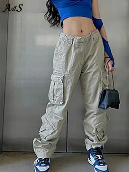 Anbenser Vintage ANII ' 90 Multi Buzunare Cargo Pantaloni pentru Femei de Moda de Înaltă Talie Pantaloni 2022 Toamna Salopete Largi Blugi Drepte