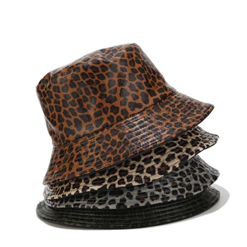 Toamna Iarna Nou Leopard Pălărie de Femei de Moda de Vest față-verso Poartă Găleată Pălării de sex Feminin în aer liber de Agrement, Bazin de Soare Capace 4