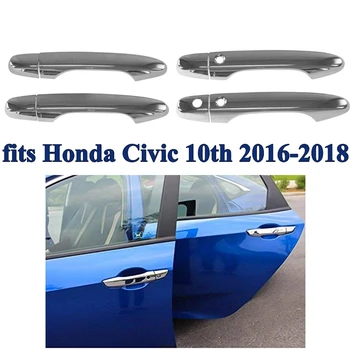 Mânerul ușii Capacul Ornamente -Cu Sistem de Intrare fără cheie se potriveste pentru toate modelele Honda Civic al 10-lea 2016 2017 2018 Chrome Accesorii Auto