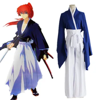 Anime Rurouni Kenshin pentru că HIMURA KENSHIN Desene animate Petrecere de Halloween Cosplay Bărbat Femeie Cosplay costum Japonez albastru kimono roșu 1
