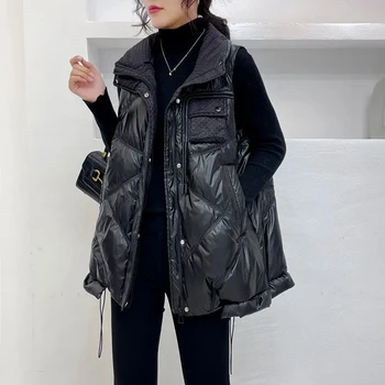 Negru Jos Veste Femei Vrac Ocazional Fără Mâneci Jachete De Iarnă De 2022 De Sex Feminin Încălzit Elegant Cald Vesta Coreean Haine De Moda