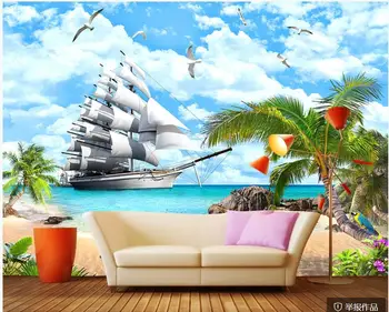 de hârtie de perete 3 d home decor personalizat murală Peisaj peisaj peisaj pictura copac de nucă de cocos foto pe plajă tapet în camera de zi