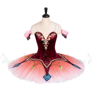 Ombre Visiniu Corset din Catifea cu Cârlige Reglabile Kitri Variație Balerina Costume de Balet Profesionist BE026
