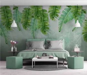 XUE SU Perete care acoperă profesionale tapet personalizat mari murale mici verzi proaspete frunze de banane stil acuarelă de fundal de perete 1