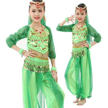6PCS/SET Burta Costume de Dans Copii, Dans din Buric, Costume de Dans Bollywood Fete Cadou S-XL Mâneci Lungi Indian Dress pentru Copii