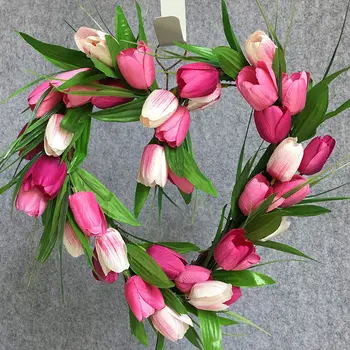 Artificiale Tulip Inima În Formă De Ghirlandă În Aer Liber Ușa Inel Acasă Decorare Nunta Ușa De Perete Decor Ornamente
