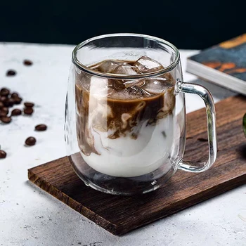 Dublu Perete de Sticlă Ceașcă de Cafea cu Mâner Rezistent la Căldură Ceai, Lapte, Suc de Cupa Drinkware Iubitor de Cana Cadou Cafea Creativitatea Drinkware