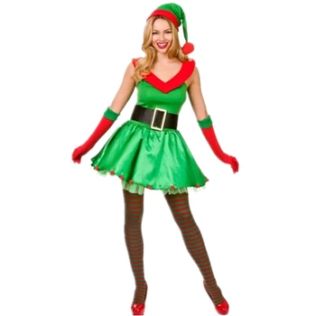 XMAS Dress pentru Femei Costum de Crăciun Pentru Adult de Craciun de elf verde Costum de Moș Crăciun Dress