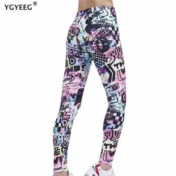 YGYEEG Jambiere Sport Fitness Rulează Pantaloni cu Talie Înaltă Sală de fitness Elastic Litere Graffiti Model de Imprimare Push-Up pentru Femei Nou de jos