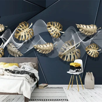 Personalizat Murale 3D Tapet de Lux Lumina Linii Abstracte Frunze de Aur Pictura pe Perete Camera de zi Dormitor Decor Acasă Papel De Parede