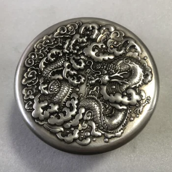 Colectie Deosebita Chineză Archaize Cupru Placat Cu Argint Sculptate Dragon Ceai Caddy