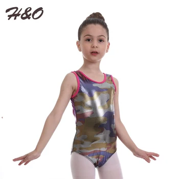 Fete Dans Balet Tricou Spandex Lucios Camuflaj Copii Copilul Bodysuit Dans Purta Gimnastica-O bucată de Copii Tricouri