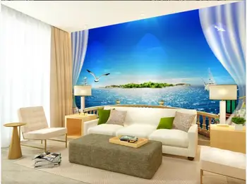 Personalizate pictura murala pe perete 3d hârtie de perete Blue sky insula pescăruș navigatie balcon peisaj fotografie tapet în camera de zi