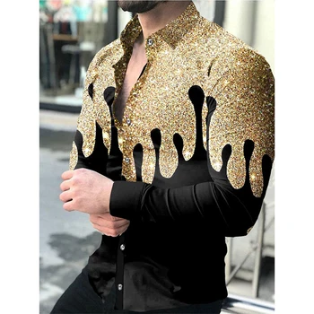 2022 Noua Moda Barbati Tricouri de Turn-down Guler Nasturii Tricou Casual nisipuri Mișcătoare Imprimare Topuri cu Maneci Lungi pentru Bărbați Îmbrăcăminte de Bal Cardigan