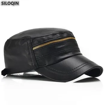SILOQIN Noi din Piele Pălărie de Primăvară de Toamnă de Moda piele de Oaie Militare Pălării Pentru Bărbați Dimensiuni Reglabile Os Subțire de Agrement Capac Plat 0