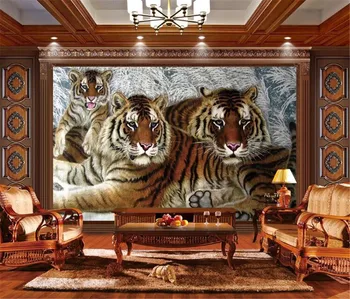 Milofi personalizate pictura murala mare tapet tigru grup de familie non-țesute living, dormitor, TV fundal decorare perete pictura