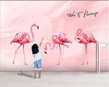 Beibehang minimalist Modern pene murală tapet pictate manual flamingo grup de copii, cameră de fundal de culoare roz pereti tapet 3d