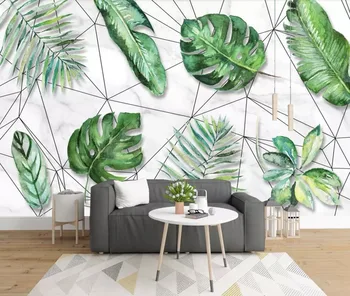 Bacal Nordic mici proaspete de pădure tropicală frunze de banane linii geometrice de fundal 3D de decorare perete 5D tapet, picturi murale huda