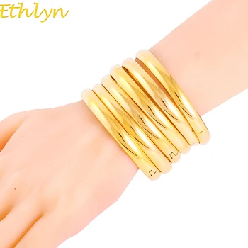 Ethlyn 6pcs/multe Femei Mare Lustruit Simplu de Culoare de Aur Brățări Petrecere de Nunta Dubai Bijuterii de Aur Etiopian Accesorii B050