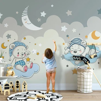Custom Auto-Adeziv Tapet 3D Cartoon Bear Moon Picturi pentru camere de Copii 3D rezistent la apa Detasabil Autocolante de Perete Decor Acasă